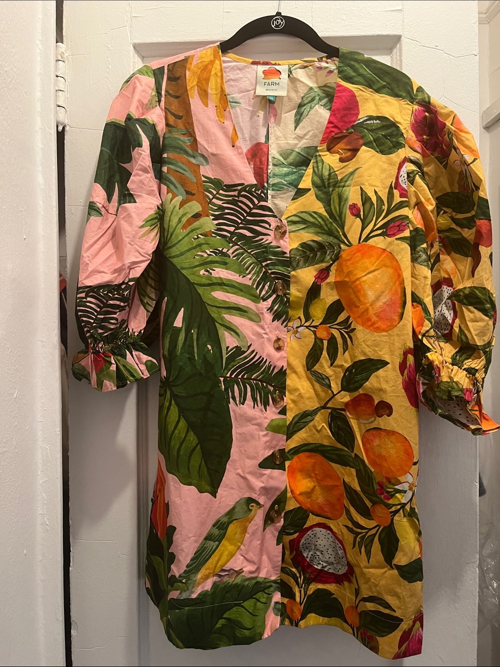 FARM Rio Split Tropical Print Button Jacket - Pink, Yellow & Green